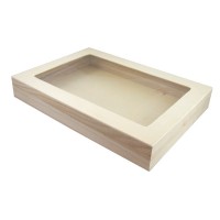 Boîte bois rectangulaire avec couvercle à fenêtre 380x275mm H55mm